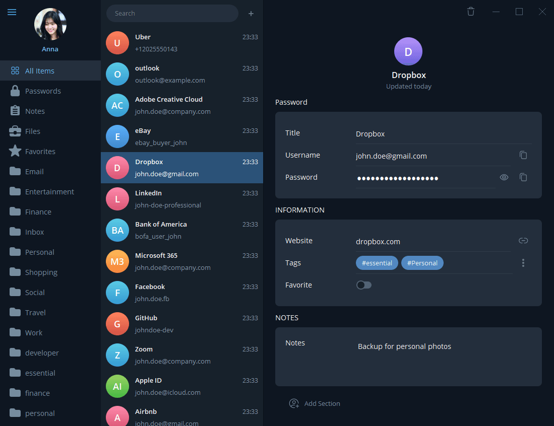 GitPassword Main vault screen